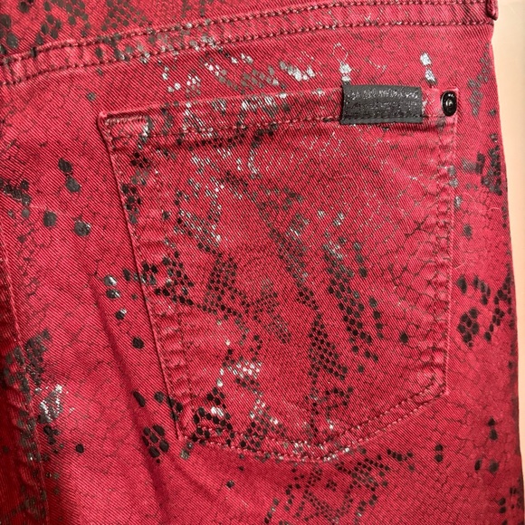 Seven For All Mankind Burgundy Metallic Snakeskin Stretch Skinny Jeans size 30 - Picture 7 of 13